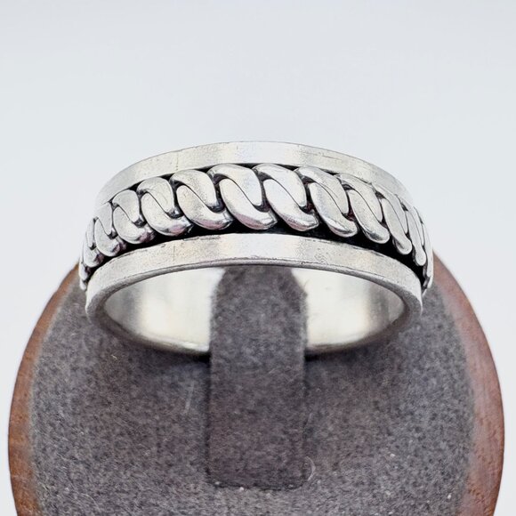 VTG Sterling Silver 925 Interlocking Rope Design Spinner Band Ring Size 12.5 - Picture 1 of 8